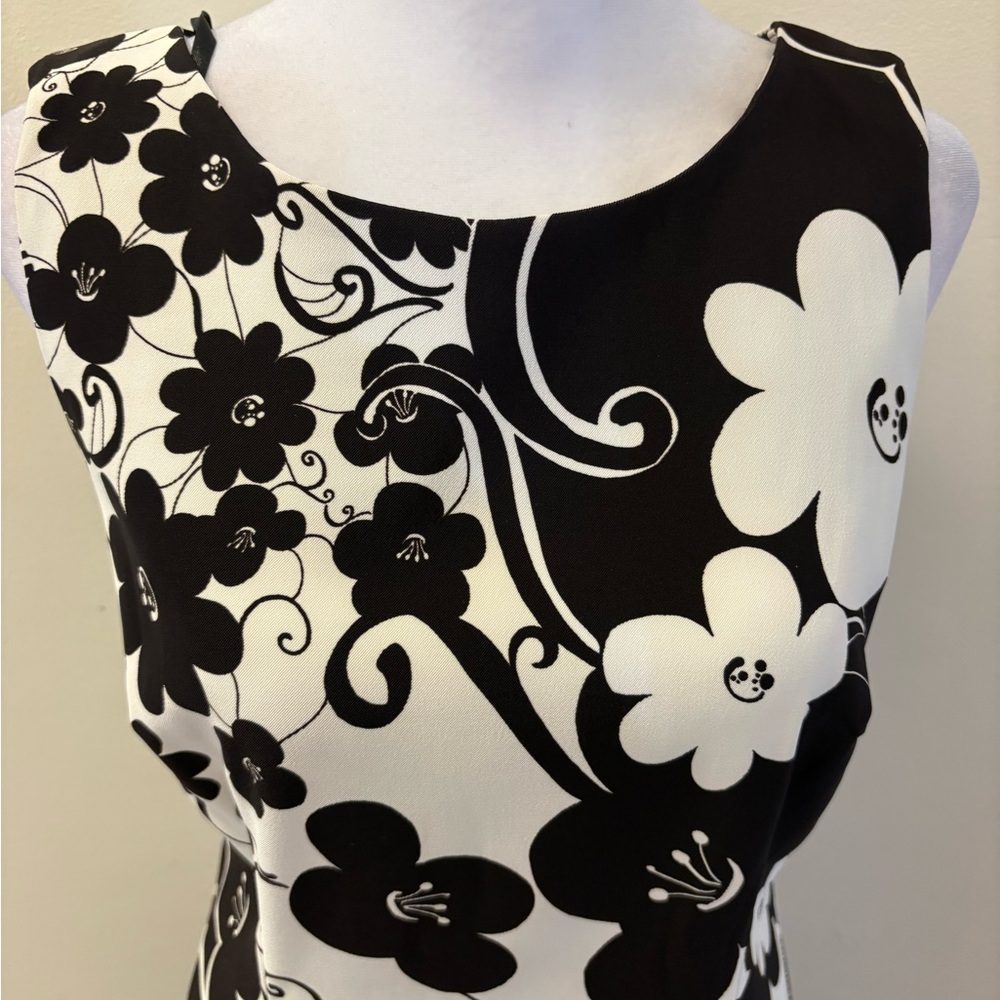 Connected Apparel Black White Abstract Retro Floral Sleeveless Dress Size 8 - Picture 13 of 14